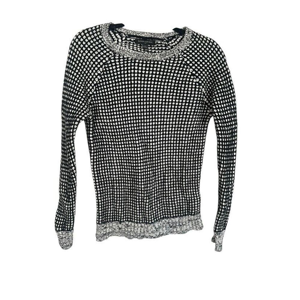 Banana Republic Sweater Womens‎ Small Black White Knit Stretch Wool Blend Check